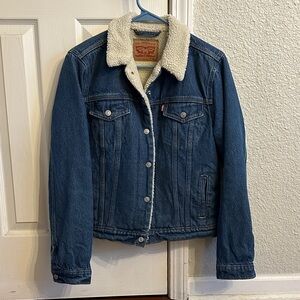 Levi's Blue Jean Jacket with White Sherpa Lining EC